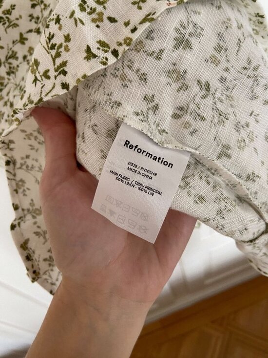 Reformation Desiree Linen Mini Tie Shoulder Dress in Ivy - Picture 7 of 8